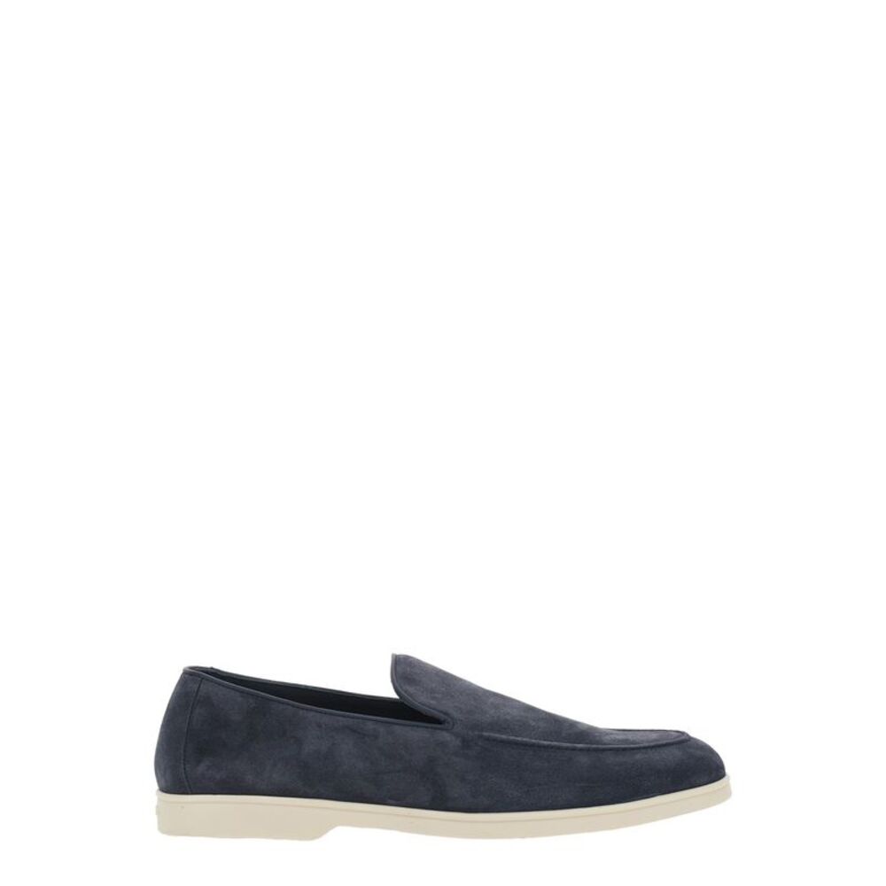 Doucal's Men Blue Loafers With Rubber Sole And Logo On The Insole In Suede Men